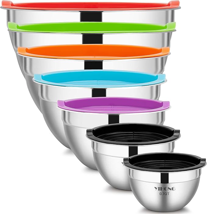 YIHONG 7 Piece Metal Mixing Bowls with Lids for Kitchen
