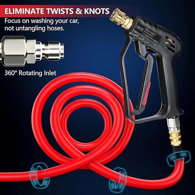 Short Pressure Washer Gun with Swivel, Anti-Tangle Design