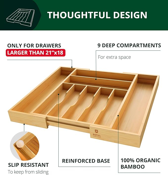 ROYAL CRAFT WOOD Luxury Bamboo Kitchen Drawer Organizer