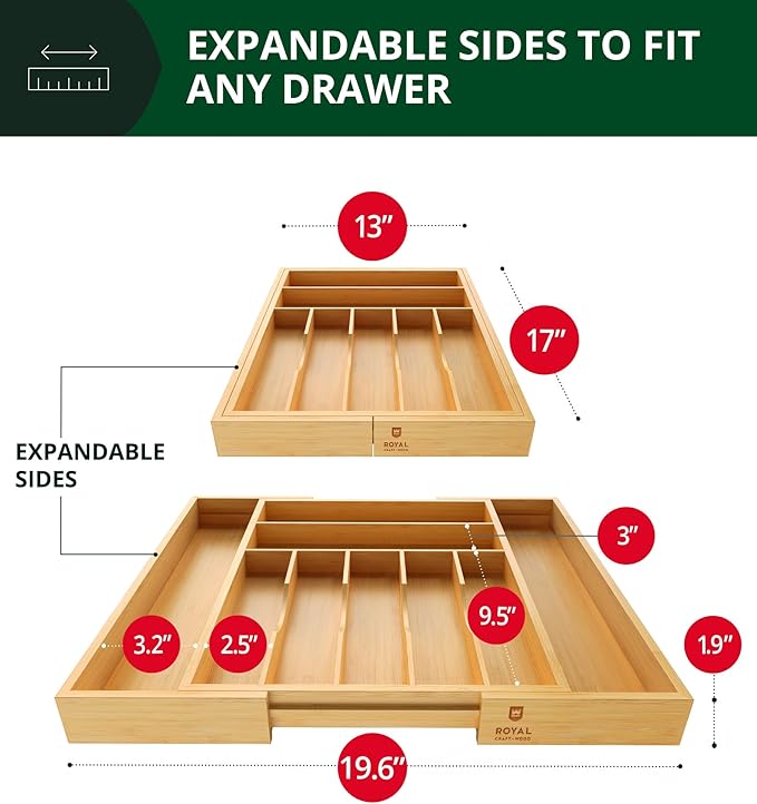 ROYAL CRAFT WOOD Luxury Bamboo Kitchen Drawer Organizer