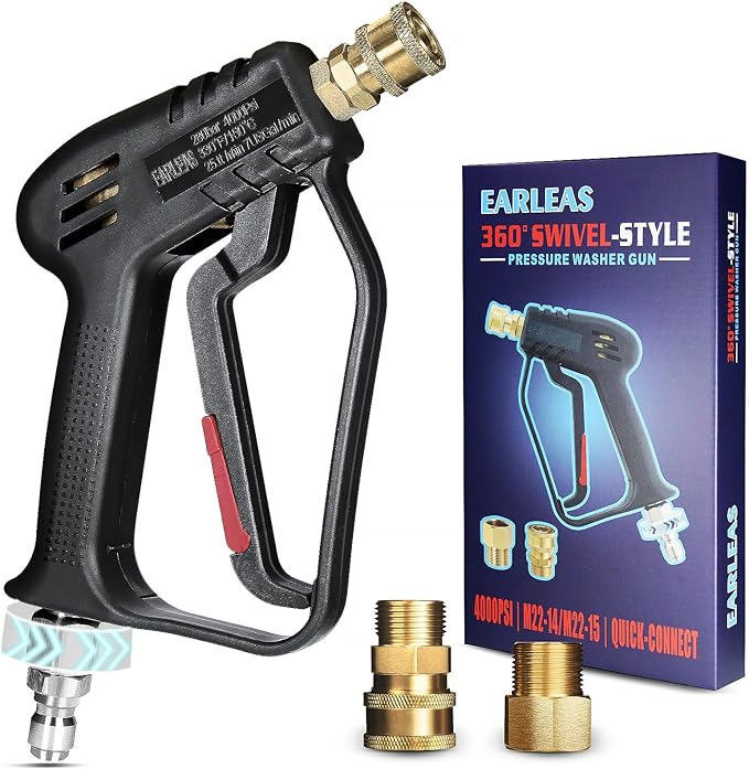 Short Pressure Washer Gun with Swivel, Anti-Tangle Design